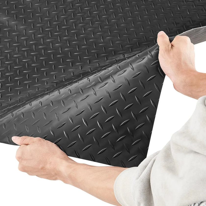 VEVOR Garage Floor Roll, 4 x 10 ft Garage Flooring Mat, 2.2 mm Thickened PVC Diamond Plate Floor Protector Mat with Double-sided Tape, Non-Slip, Easy to Clean for Warehouse, Gyms, Trailer, Black