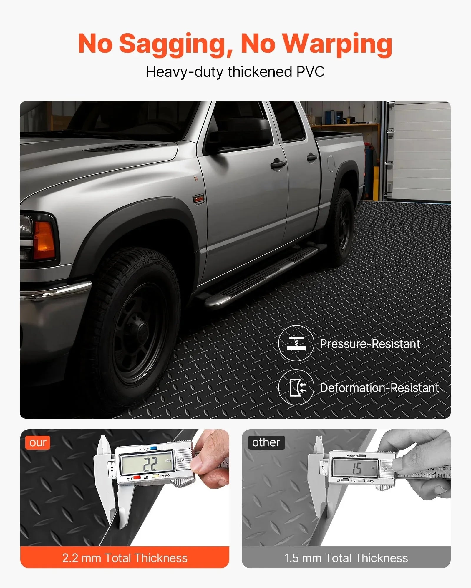 VEVOR Garage Floor Roll, 7.5 x 17 ft Garage Flooring Mat, 2.2 mm Thickened PVC Diamond Plate Floor Protector Mat with Double-sided Tape, Non-Slip, Easy to Clean for Warehouse, Gyms, Trailer, Black