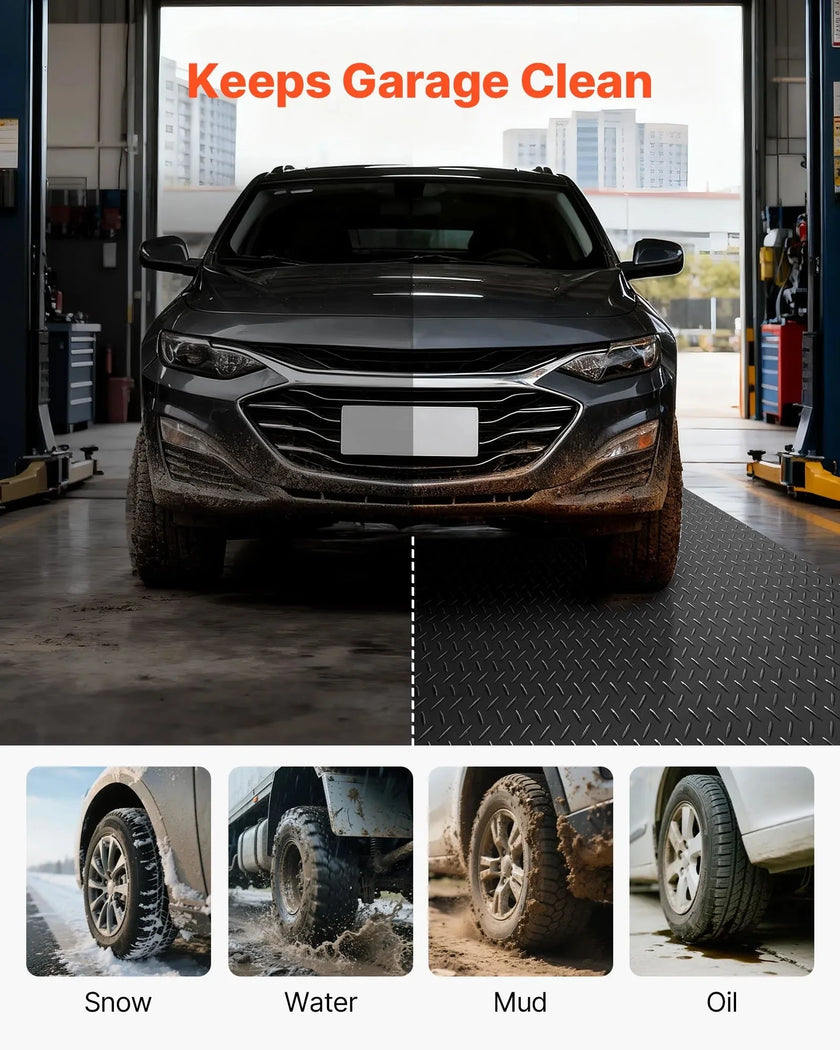 VEVOR Garage Floor Roll, 7.5 x 17 ft Garage Flooring Mat, 2.2 mm Thickened PVC Diamond Plate Floor Protector Mat with Double-sided Tape, Non-Slip, Easy to Clean for Warehouse, Gyms, Trailer, Black