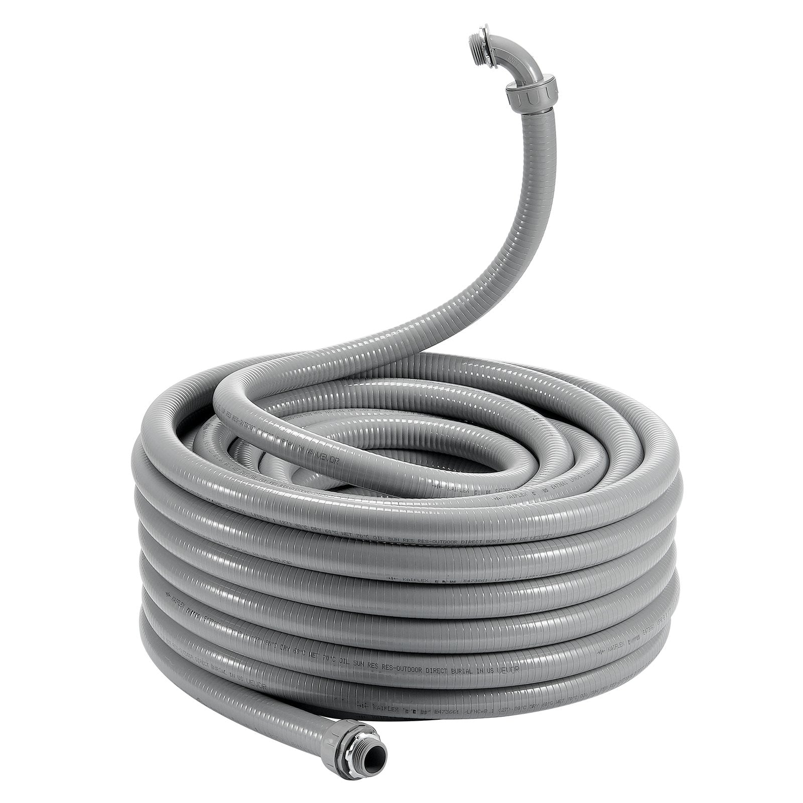 VEVOR 1/2-Inch Flexible Electrical Conduit, 100 ft, PVC Liquid-Tight Conduit Non-Metallic with 5 Straight and 5 90-Degree Conduit Connector Fittings, for Air Conditioning Motor Controller Pump, IP65