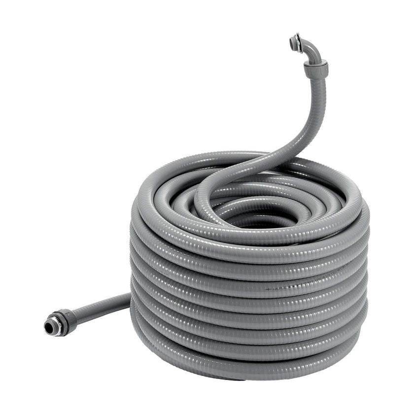 VEVOR 3/4-Inch Flexible Electrical Conduit, 100 ft, PVC Liquid-Tight Conduit Non-Metallic with 5 Straight and 5 90-Degree Conduit Connector Fittings, for Air Conditioning Motor Controller Pump, IP65