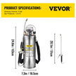 VEVOR 3Gal Stainless Steel Sprayer, Set with 20’’ Wand& Handle& 3FT Reinforced Hose, Hand Pump Sprayer with Pressure Gauge&Safety Valve, Adjustable Nozzle Suitable for Gardening and Sanitizing