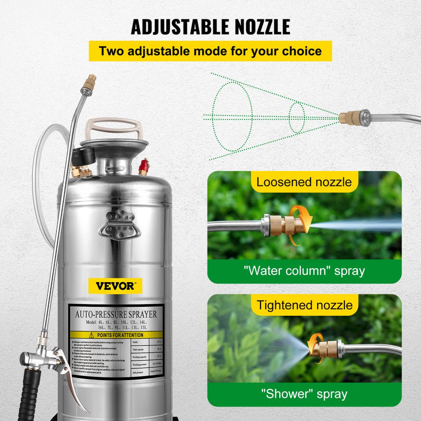 Stainless Steel Sprayer 3.5 Gallon Steel Hand-pump With 3.3-inch Reinforced Hose