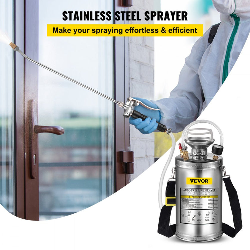 1.5gal/6l Stainless Steel Sprayer Curved Lance 3.3-inch Reinforced Hose Fan Tip