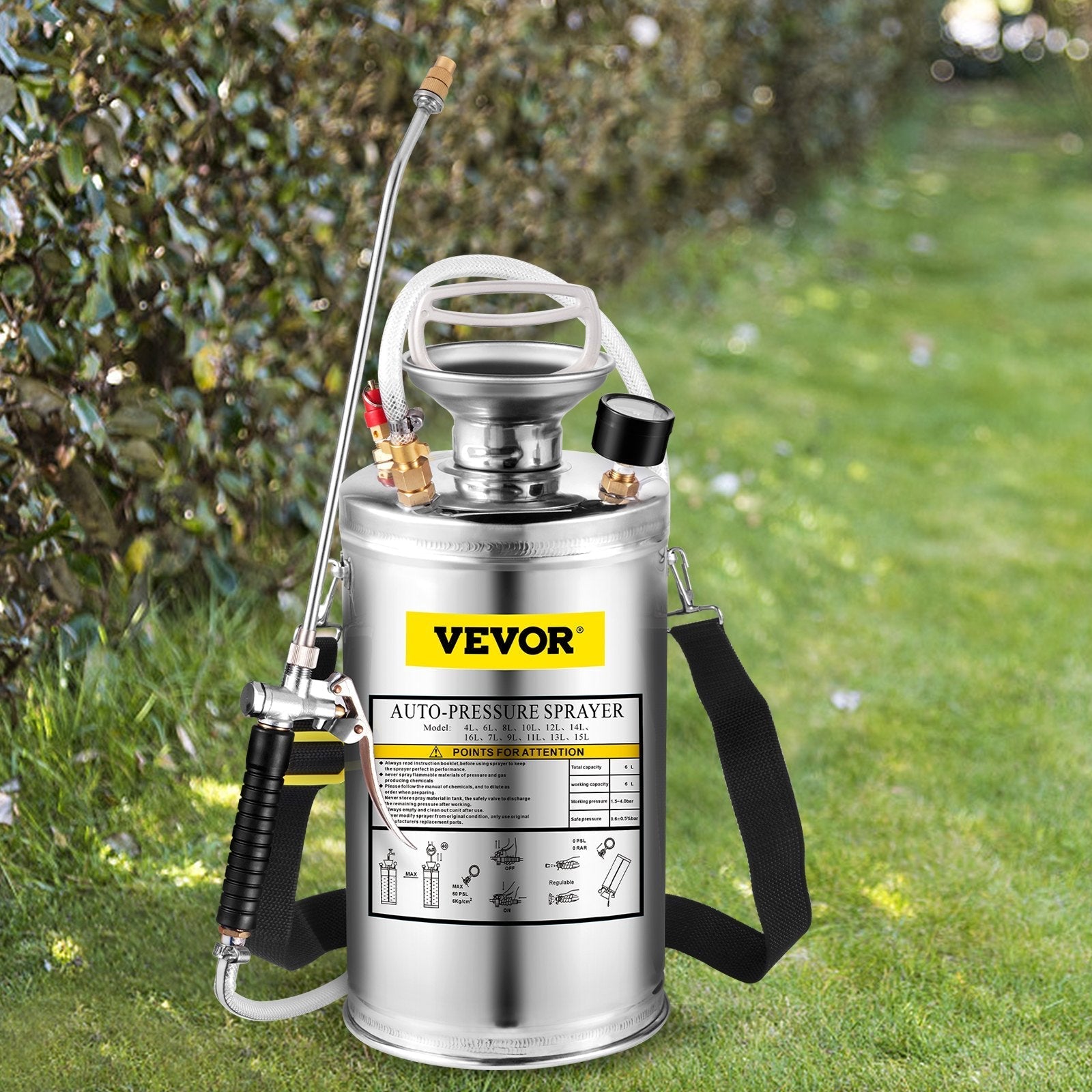 1.5gal/6l Stainless Steel Sprayer Curved Lance 3.3-inch Reinforced Hose Fan Tip