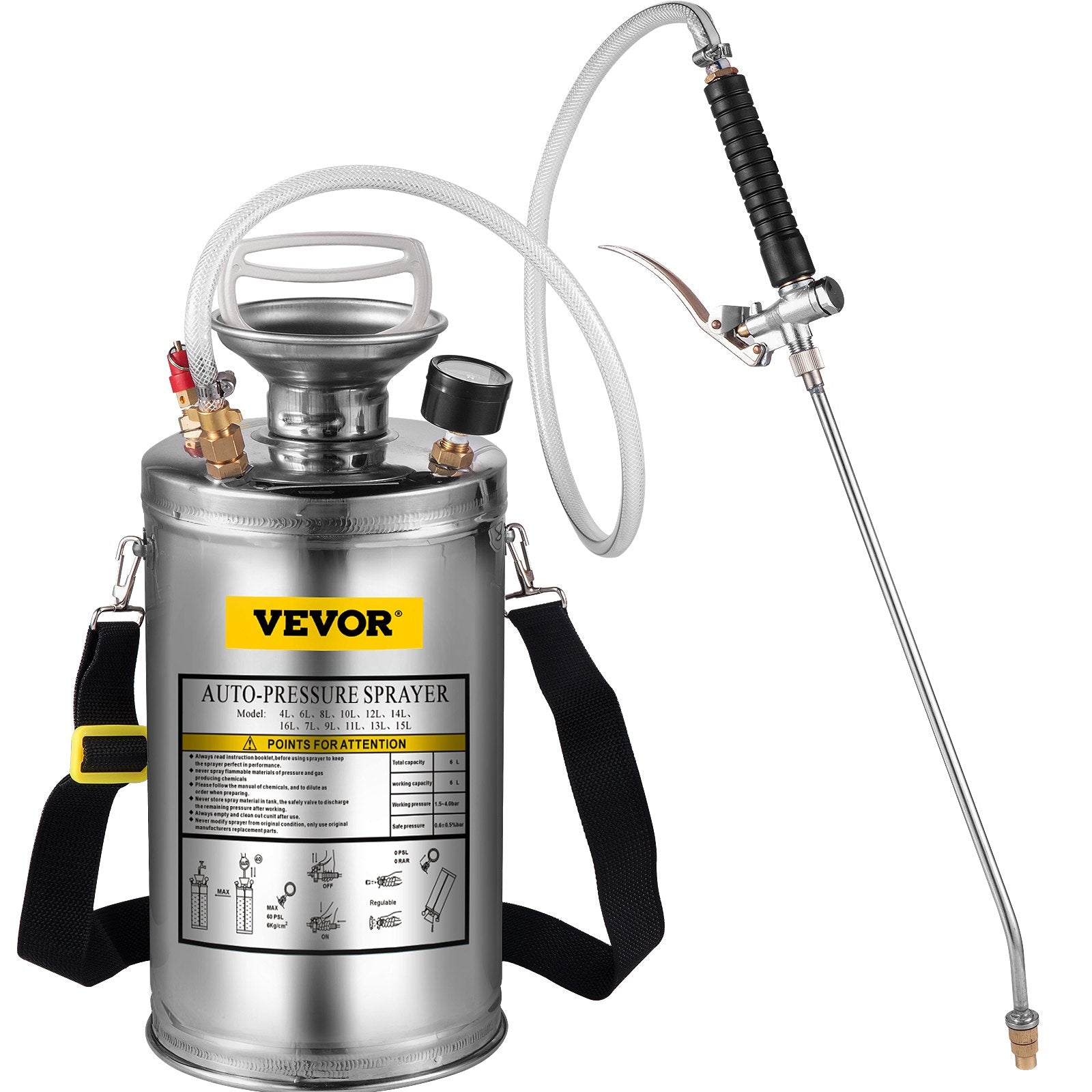 1.5gal/6l Stainless Steel Sprayer Curved Lance 3.3-inch Reinforced Hose Fan Tip