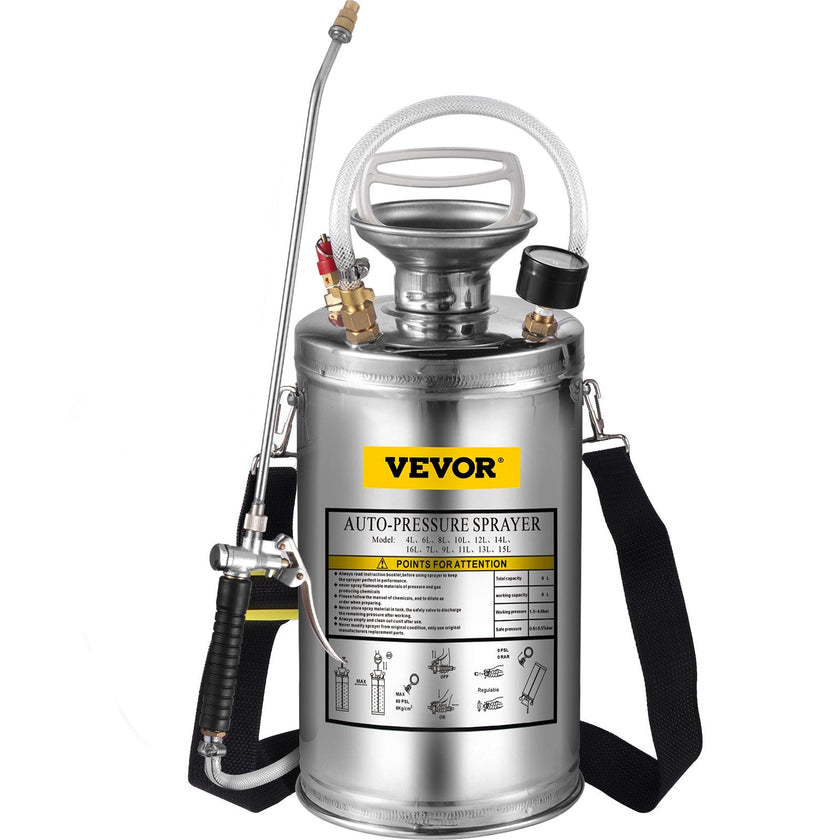 1.5gal/6l Stainless Steel Sprayer Curved Lance 3.3-inch Reinforced Hose Fan Tip