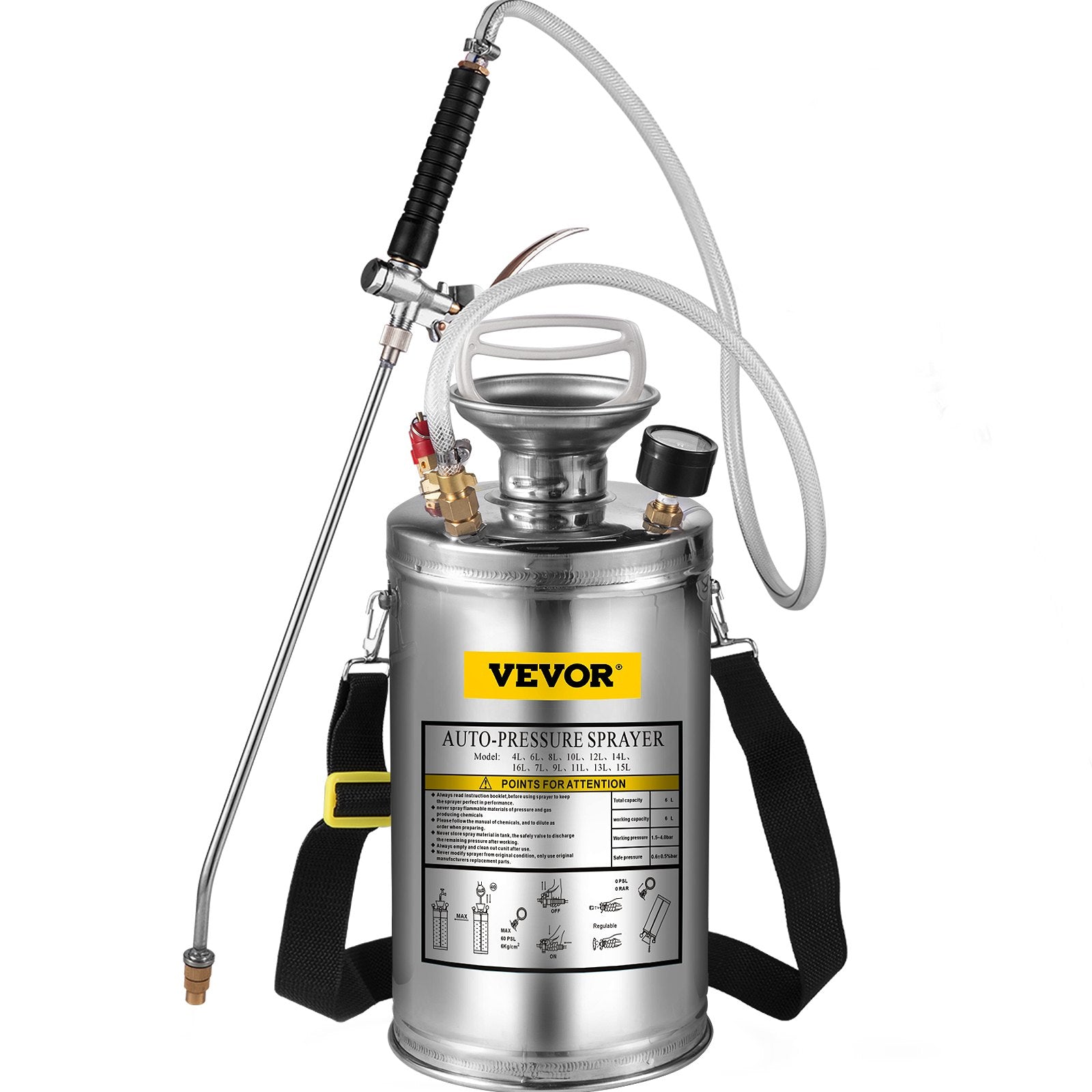 1.5gal/6l Stainless Steel Sprayer Curved Lance 3.3-inch Reinforced Hose Fan Tip