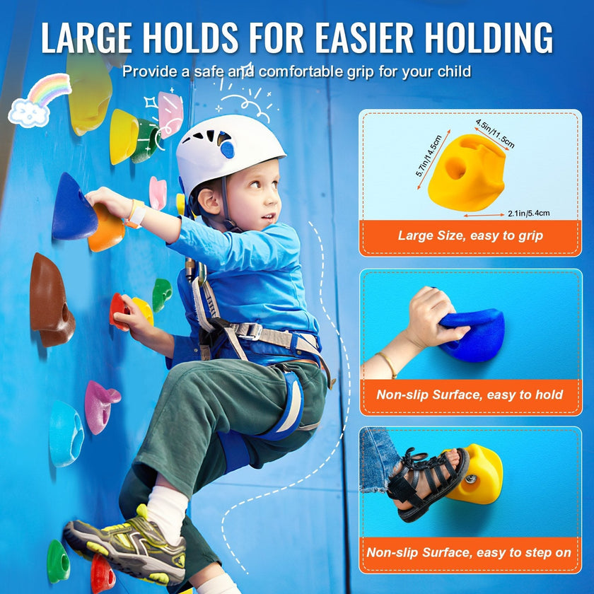 VEVOR 32 Rock Climbing Holds Climbing Rocks with Colored Climbing Rope Hardware