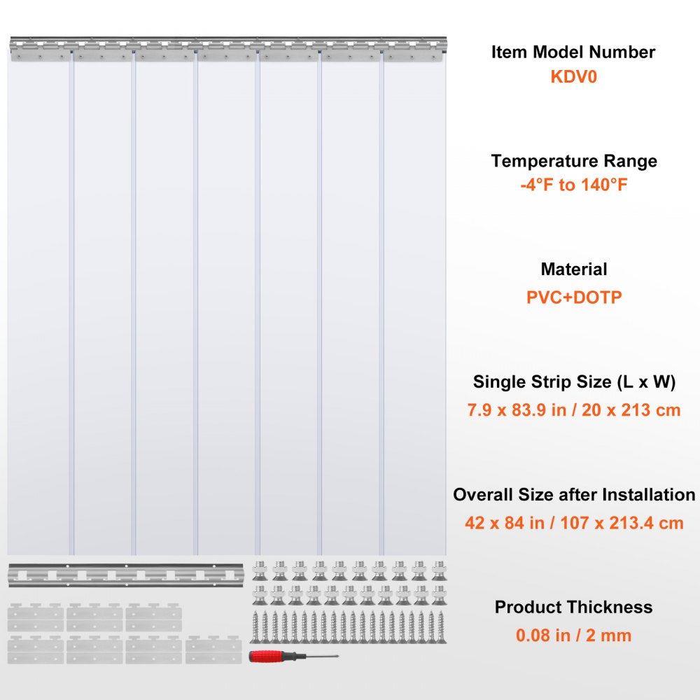 VEVOR PVC Strip Curtain 107 x 213.4 cm Slat Blind Transparent Soft PVC + DOTP 2 mm Thickness Strip Curtain Stable Curtain Including Mounting Material Ideal for Doors up to Approx. 107 cm