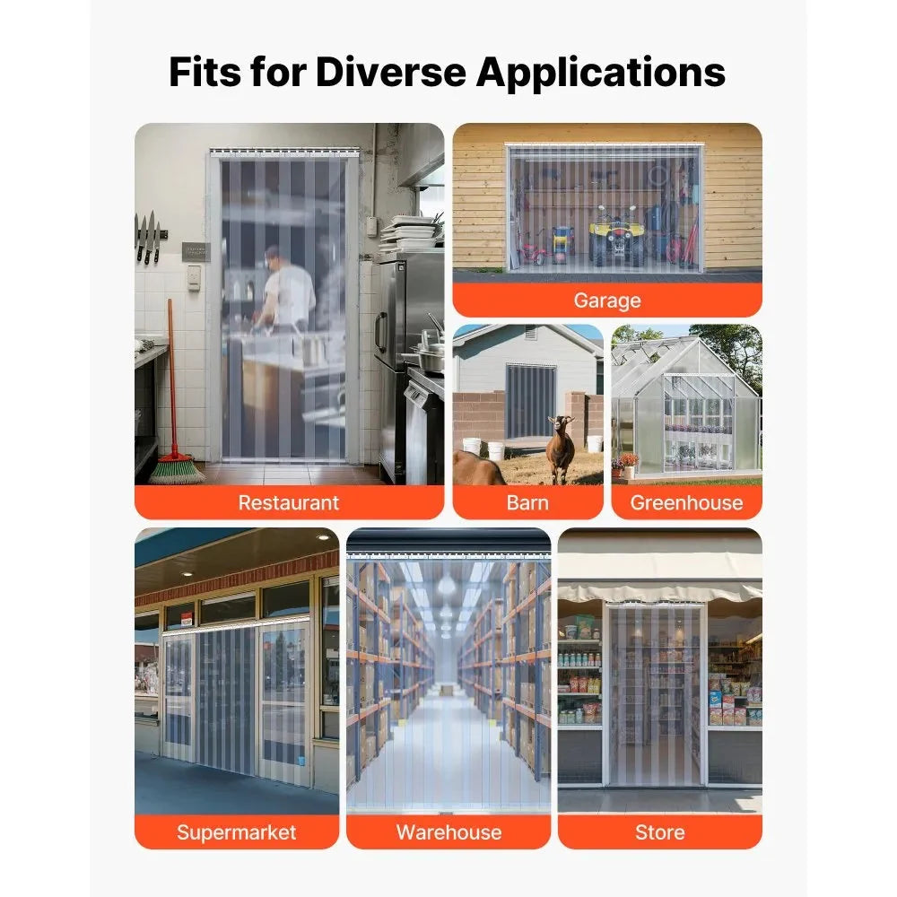 VEVOR Clear PVC Strip Curtain, 96 in Height x 84 in Width x 0.08 in Thickness, 14 PCS Walk in Freezer Cooler Curtain Strips, Smooth Waterproof Plastic Door Strips for Warehouse, Freezer, Garage Doors