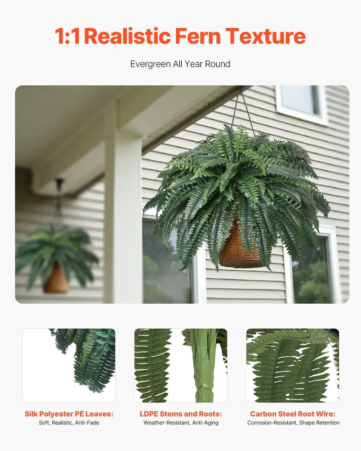 VEVOR Artificial Boston Fern Large Plastic Fern 88 Branches Indoor Outdoor Decor