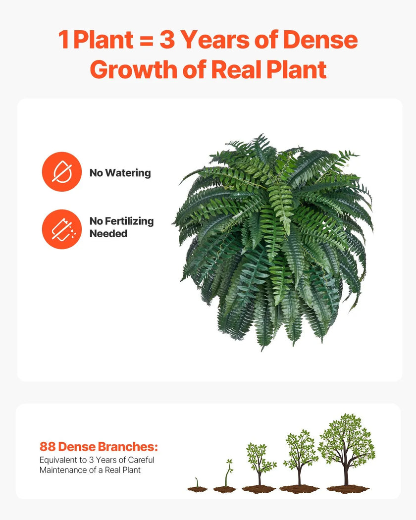 VEVOR Artificial Boston Fern Large Plastic Fern 88 Branches Indoor Outdoor Decor