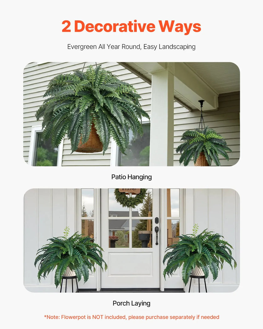 VEVOR Artificial Boston Fern Large Plastic Fern 88 Branches Indoor Outdoor Decor