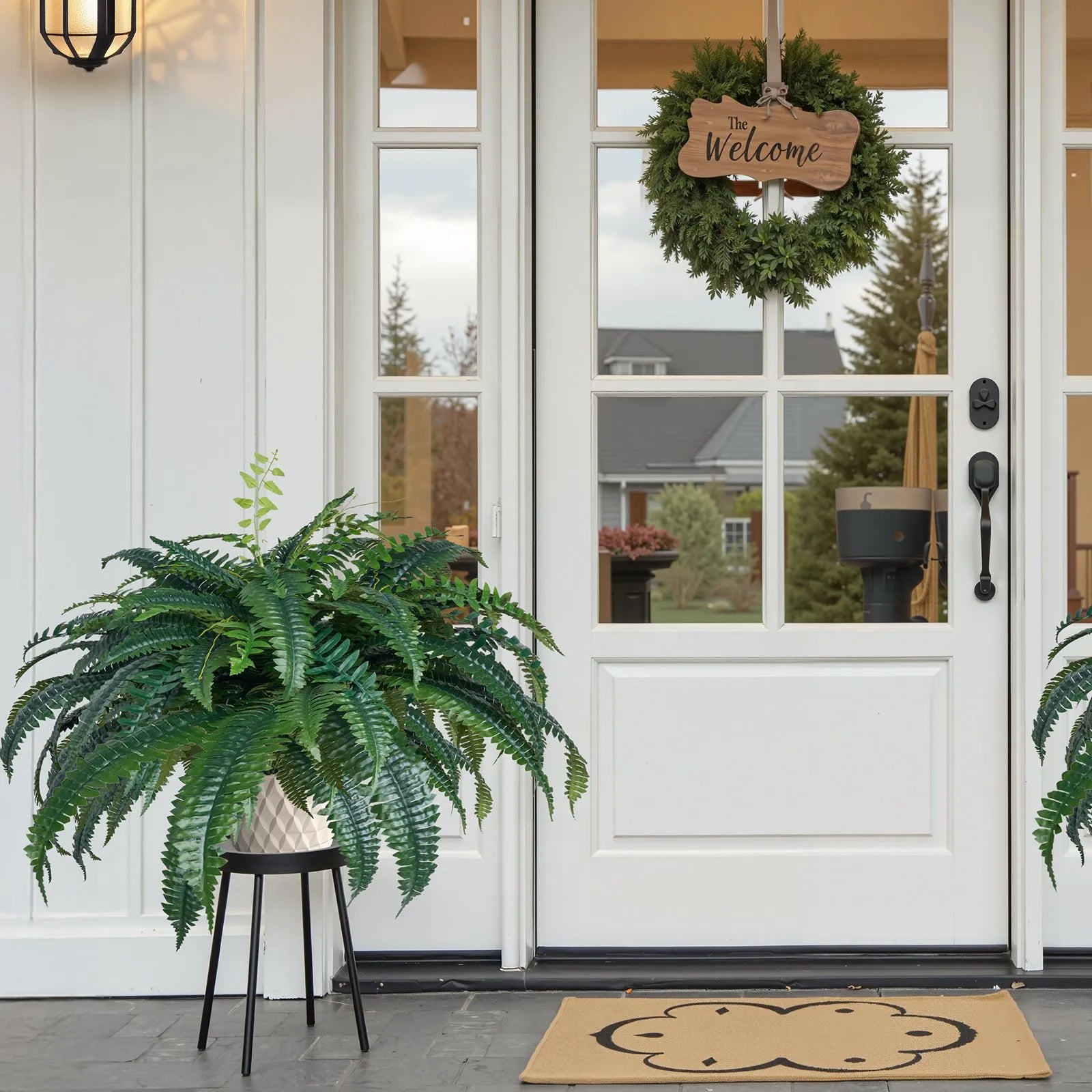VEVOR Artificial Boston Fern Large Plastic Fern 88 Branches Indoor Outdoor Decor
