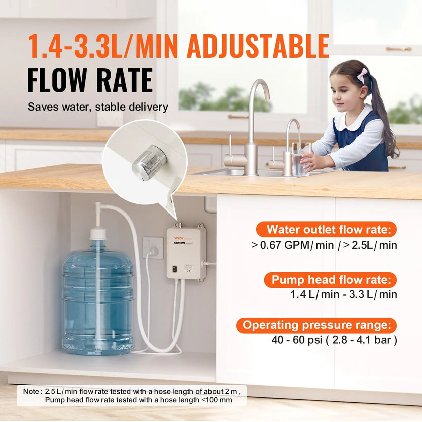 VEVOR Bottled Water Dispenser Pump System, 5 Gallon Dispensing System, Automatic Electric Water Dispenser, Single Inlet Water Jug Pump, Compatible Use with Coffee/Tea Machine, Refrigerator, Ice Maker