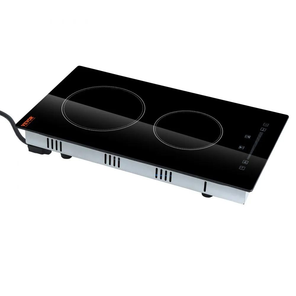 VEVOR Built in Electric Stove Top, 20 x 11.6 inch 2 Burners, 110V Glass Radiant Cooktop with Sensor Touch Control, Timer & Child Lock Included, 9 Power Levels for Simmer Steam Slow Cook Fry