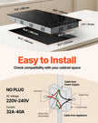VEVOR Built in Electric Stove Top, 20 x 11.6 inch 2 Burners, 240V Glass Radiant Cooktop with Sensor Touch Control, Timer & Child Lock Included, 9 Power Levels for Simmer Steam Slow Cook Fry