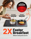 VEVOR Built in Electric Stove Top, 20 x 11.6 inch 2 Burners, 240V Glass Radiant Cooktop with Sensor Touch Control, Timer & Child Lock Included, 9 Power Levels for Simmer Steam Slow Cook Fry