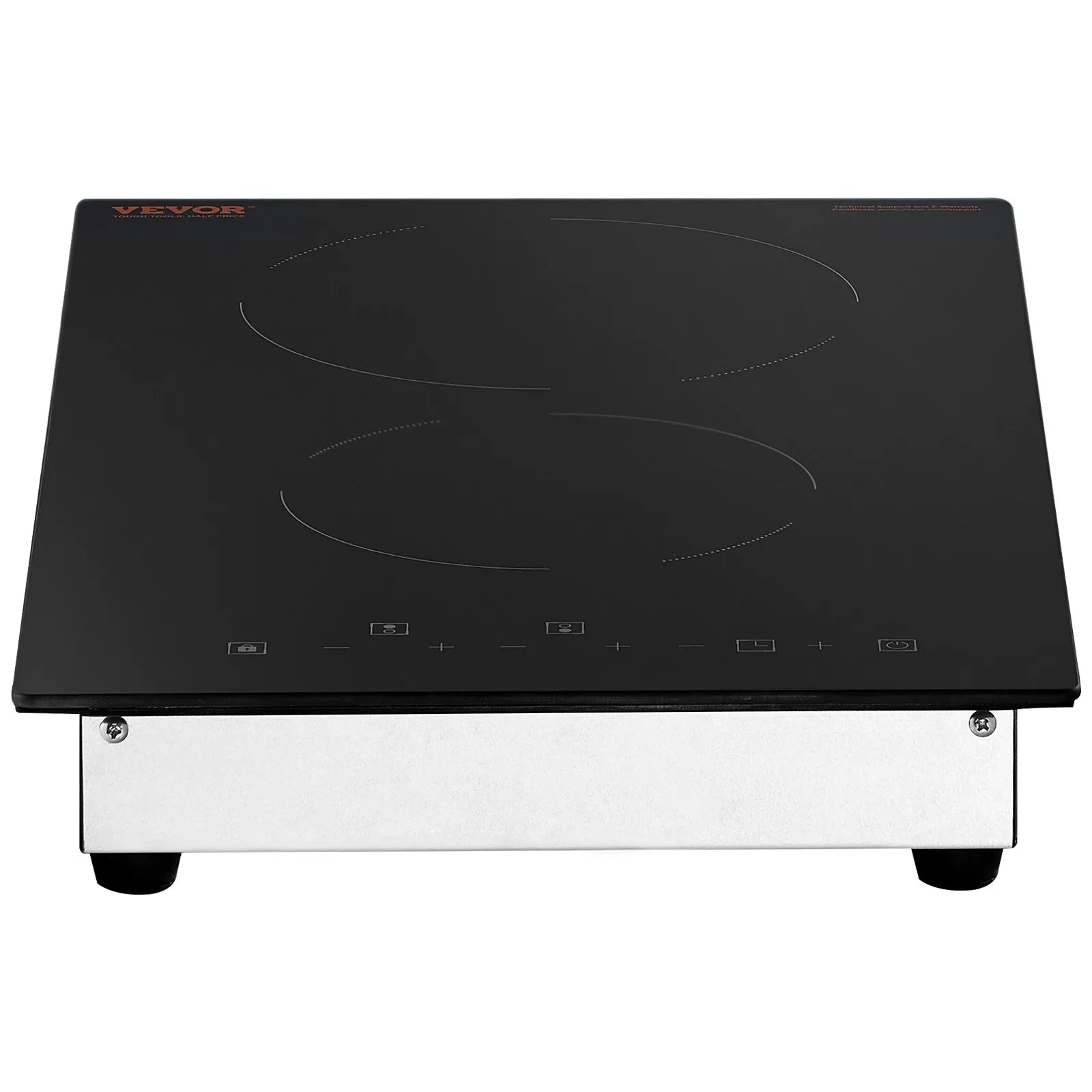 VEVOR Built in Electric Stove Top, 20 x 11.6 inch 2 Burners, 240V Glass Radiant Cooktop with Sensor Touch Control, Timer & Child Lock Included, 9 Power Levels for Simmer Steam Slow Cook Fry