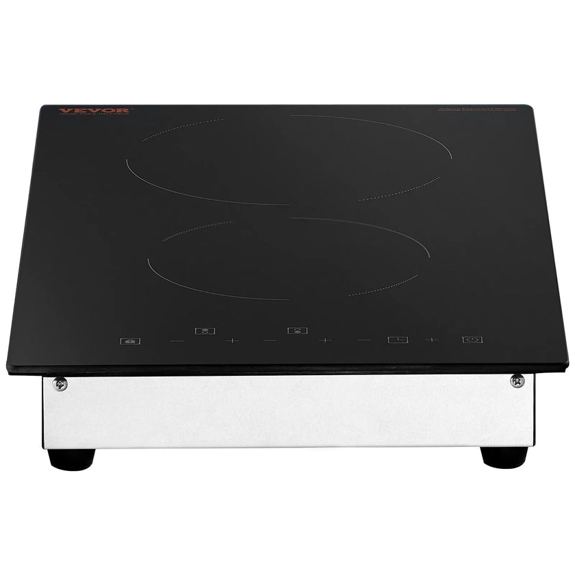 VEVOR Built in Electric Stove Top, 20 x 11.6 inch 2 Burners, 240V Glass Radiant Cooktop with Sensor Touch Control, Timer & Child Lock Included, 9 Power Levels for Simmer Steam Slow Cook Fry