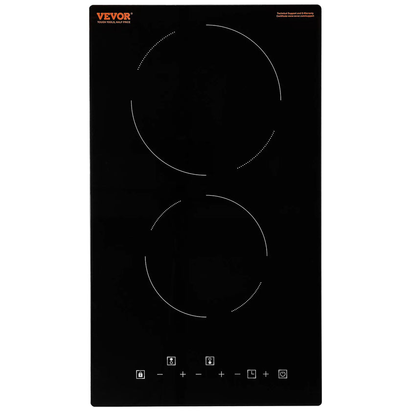 VEVOR Built in Electric Stove Top, 20 x 11.6 inch 2 Burners, 240V Glass Radiant Cooktop with Sensor Touch Control, Timer & Child Lock Included, 9 Power Levels for Simmer Steam Slow Cook Fry