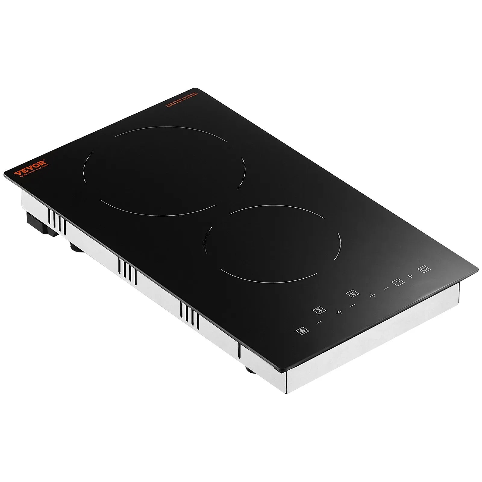 VEVOR Built in Electric Stove Top, 20 x 11.6 inch 2 Burners, 240V Glass Radiant Cooktop with Sensor Touch Control, Timer & Child Lock Included, 9 Power Levels for Simmer Steam Slow Cook Fry