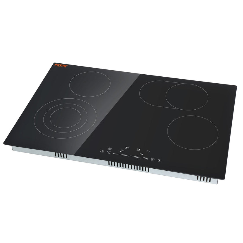 VEVOR Built in Electric Stove Top, 30.3 x 20.5 inch 4 Burners, 240V Glass Radiant Cooktop with Sensor Touch Control, Timer & Child Lock Included, 9 Power Levels for Simmer Steam Slow Cook Fry