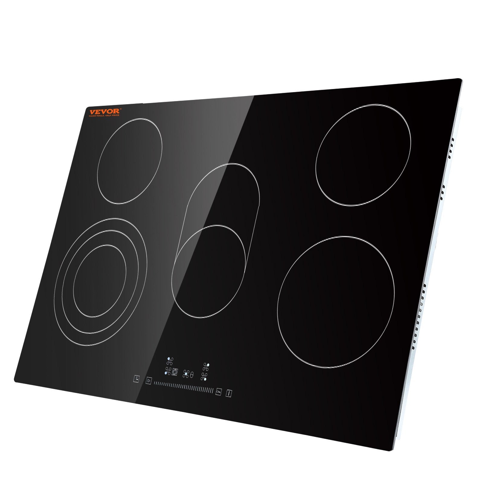VEVOR Built in Electric Stove Top, 30.3 x 20.5 inch 5 Burners, 240V Glass Radiant Cooktop with Sensor Touch Control, Timer & Child Lock Included, 9 Power Levels for Simmer Steam Slow Cook Fry