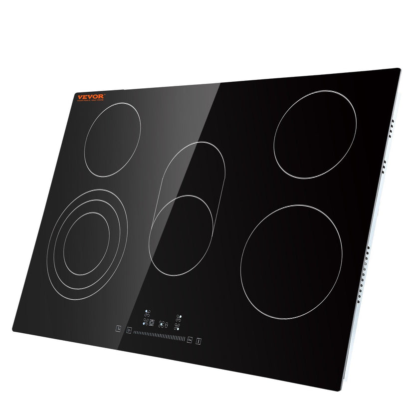 VEVOR Built in Electric Stove Top, 30.3 x 20.5 inch 5 Burners, 240V Glass Radiant Cooktop with Sensor Touch Control, Timer & Child Lock Included, 9 Power Levels for Simmer Steam Slow Cook Fry