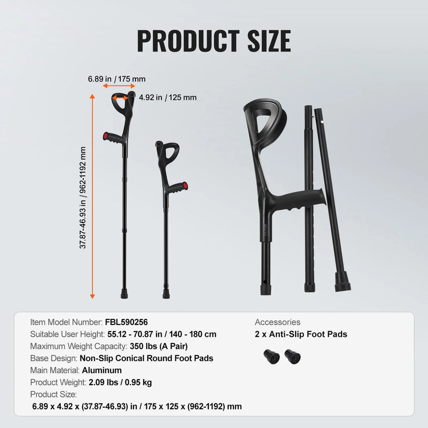 🩺 Forearm Crutches for Adults – 2 Variants Available (350 lb Capacity)