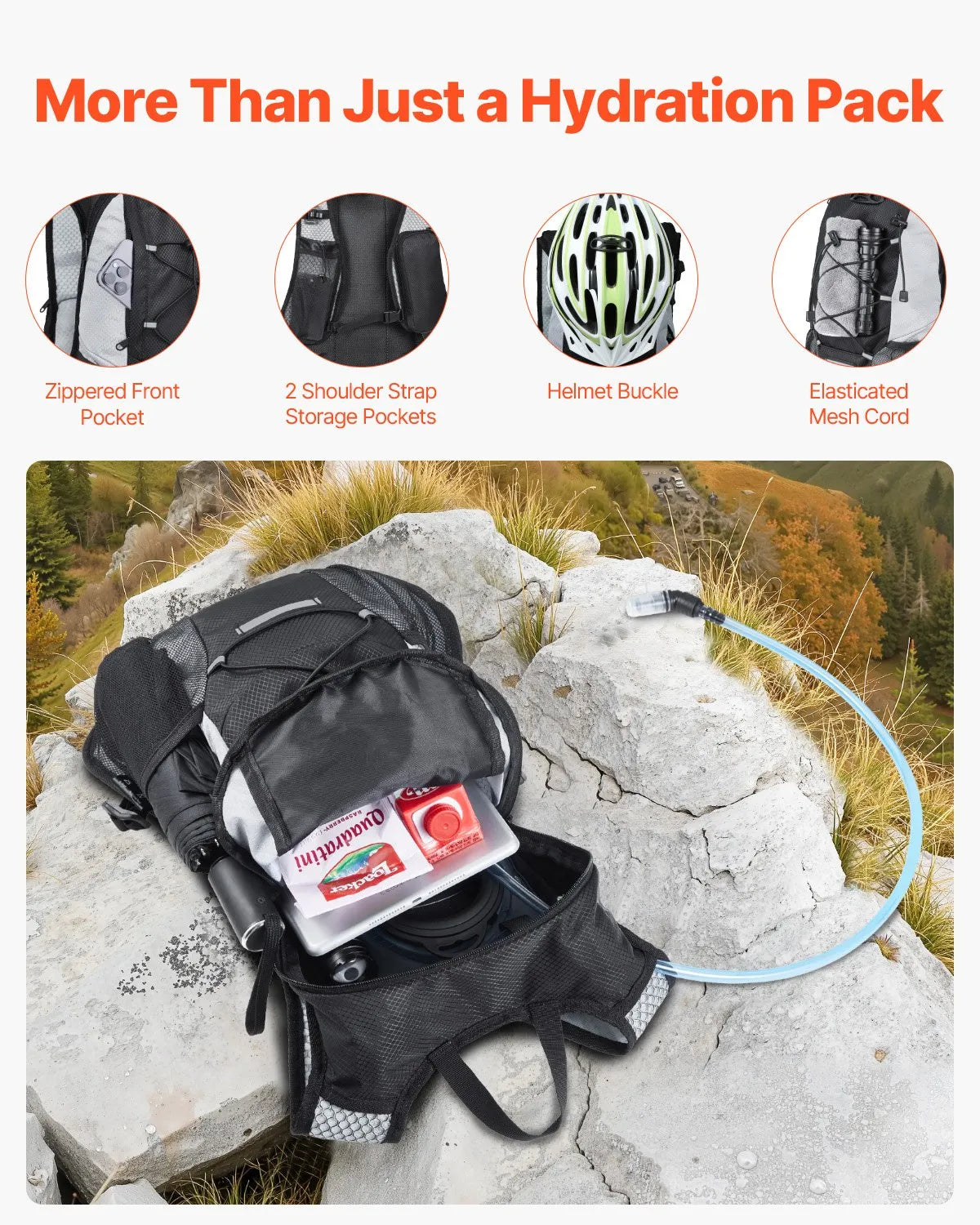 VEVOR Lightweight Hydration Pack Backpack 2L Water Bladder Biking Hiking Running
