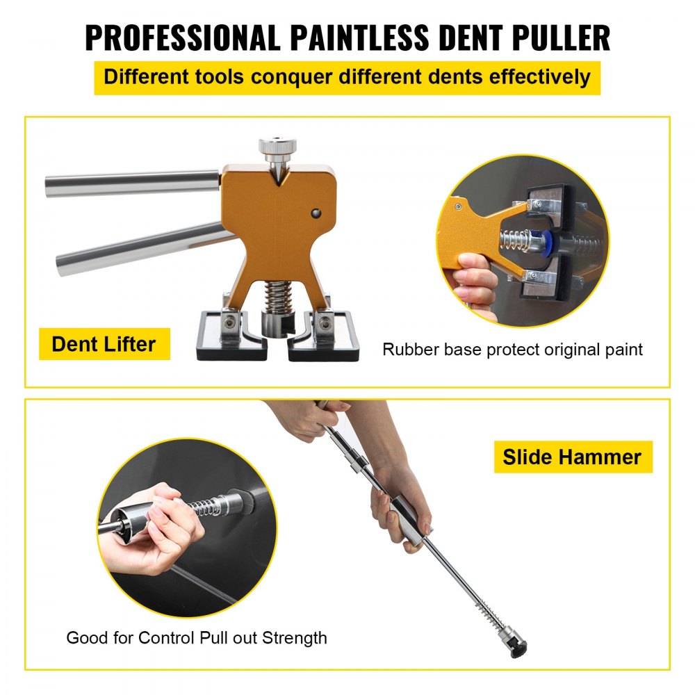 VEVOR Dent Puller Kit, 53 PCS Paintless Dent Repair Tool, Golden Lifter Puller Car Dent Repair Kit, Glue Puller Tabs Dent Puller Kit for Auto Dent Removal, Minor Dents, Door Dings and Hail Damage