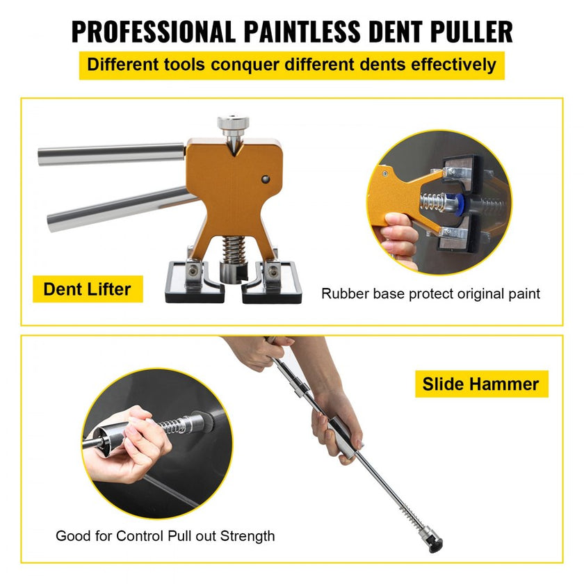 VEVOR Dent Puller Kit, 53 PCS Paintless Dent Repair Tool, Golden Lifter Puller Car Dent Repair Kit, Glue Puller Tabs Dent Puller Kit for Auto Dent Removal, Minor Dents, Door Dings and Hail Damage