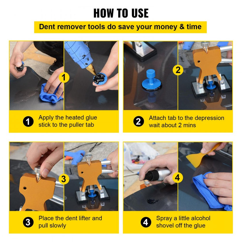 VEVOR Dent Puller Kit, 53 PCS Paintless Dent Repair Tool, Golden Lifter Puller Car Dent Repair Kit, Glue Puller Tabs Dent Puller Kit for Auto Dent Removal, Minor Dents, Door Dings and Hail Damage