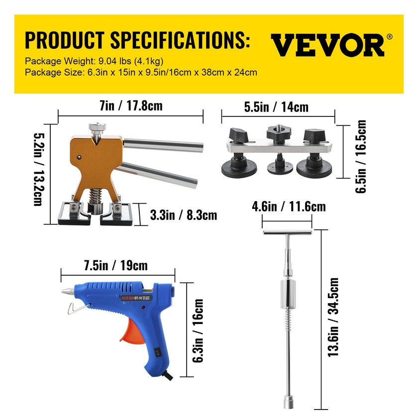 VEVOR Dent Removal Tool, 60 Pcs Paintless Dent Repair Tools, Puller and Lifter Dent Repair Kit, Glue Puller Tabs Dent Puller Kit for Auto Dent Removal, Minor Dents, Door Dings and Hail Damage