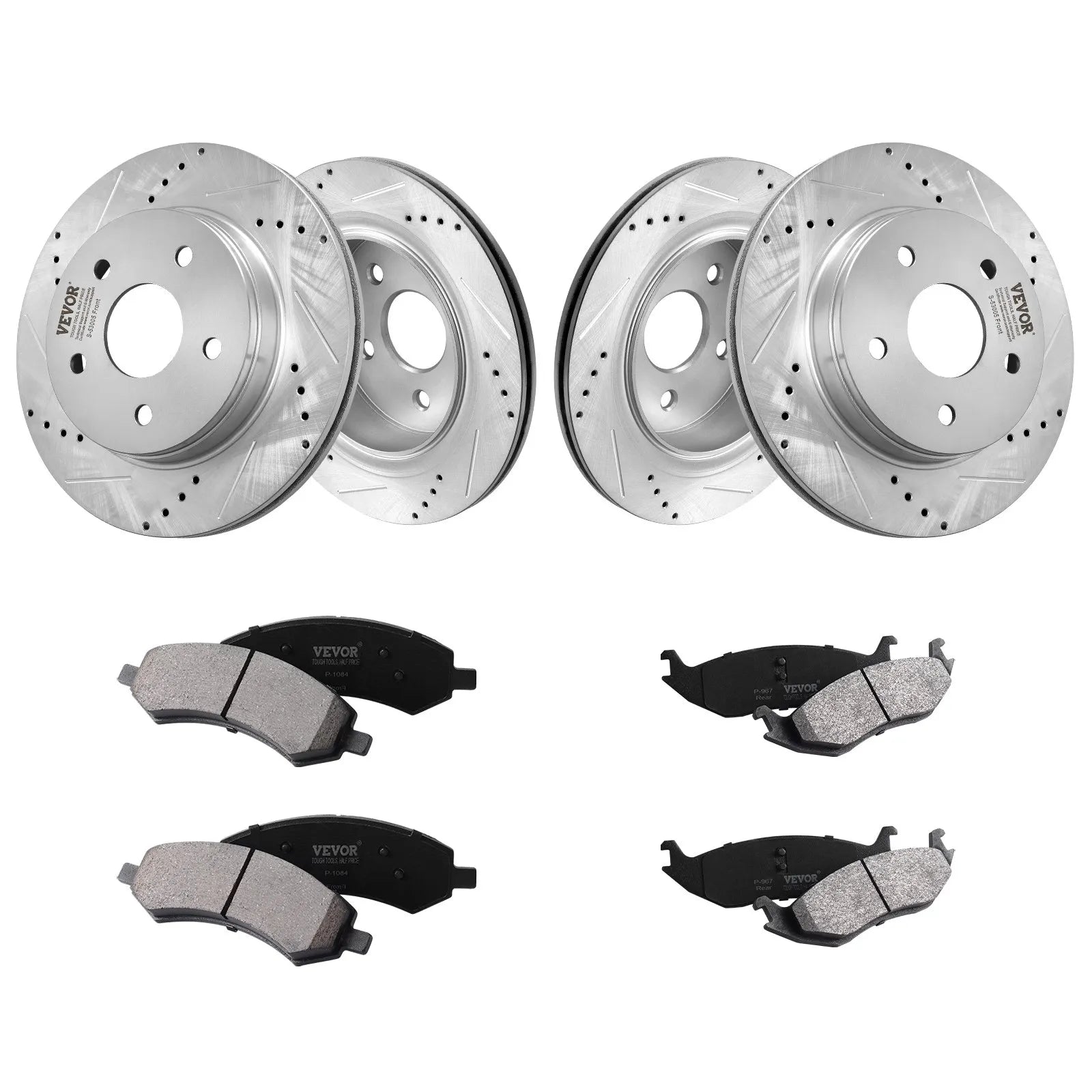 VEVOR Drilled Slotted Front and Rear Brake Rotors Pads Kit for Dodge Ram 1500