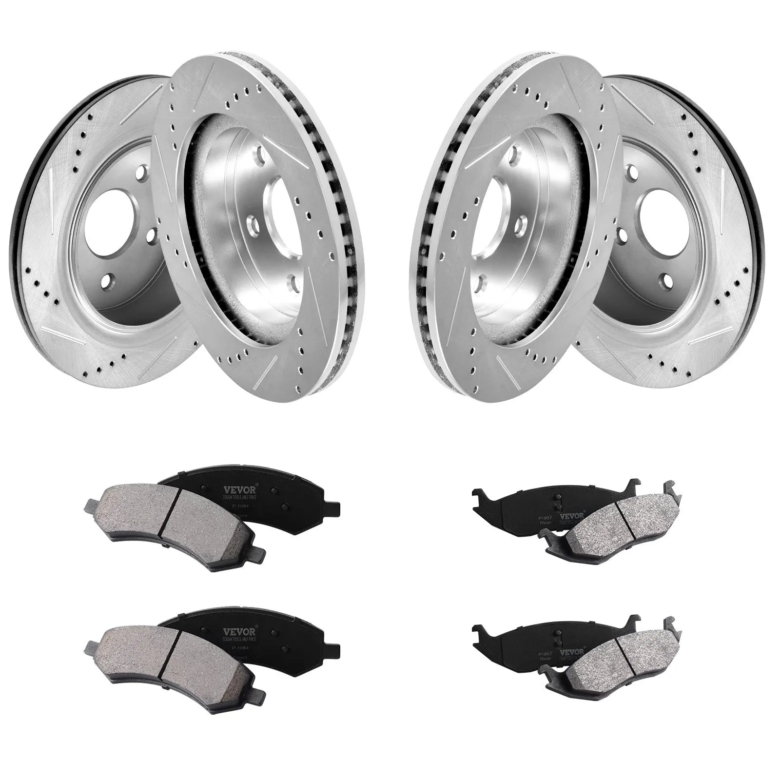 VEVOR Drilled Slotted Front and Rear Brake Rotors Pads Kit for Dodge Ram 1500