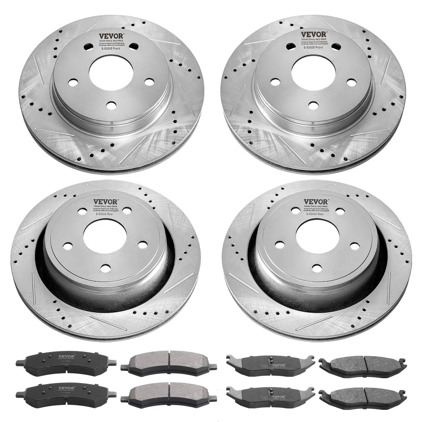 VEVOR Drilled Slotted Front and Rear Brake Rotors Pads Kit for Dodge Ram 1500
