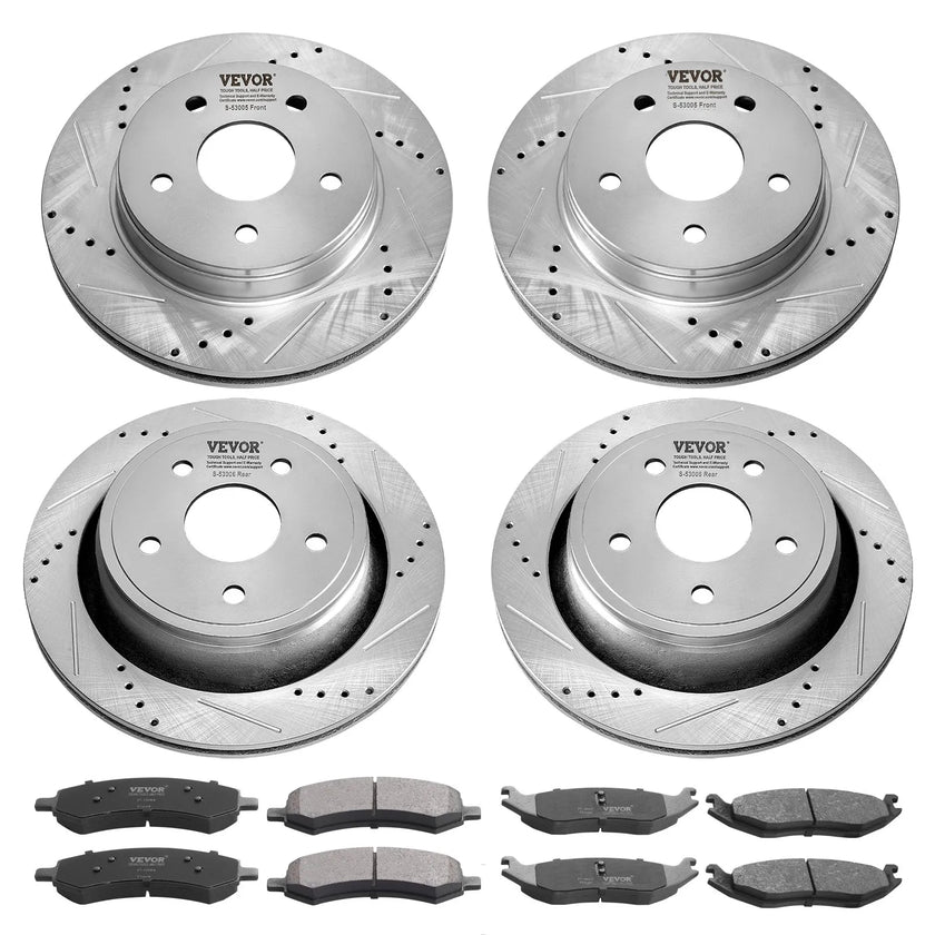 VEVOR Drilled Slotted Front and Rear Brake Rotors Pads Kit for Dodge Ram 1500