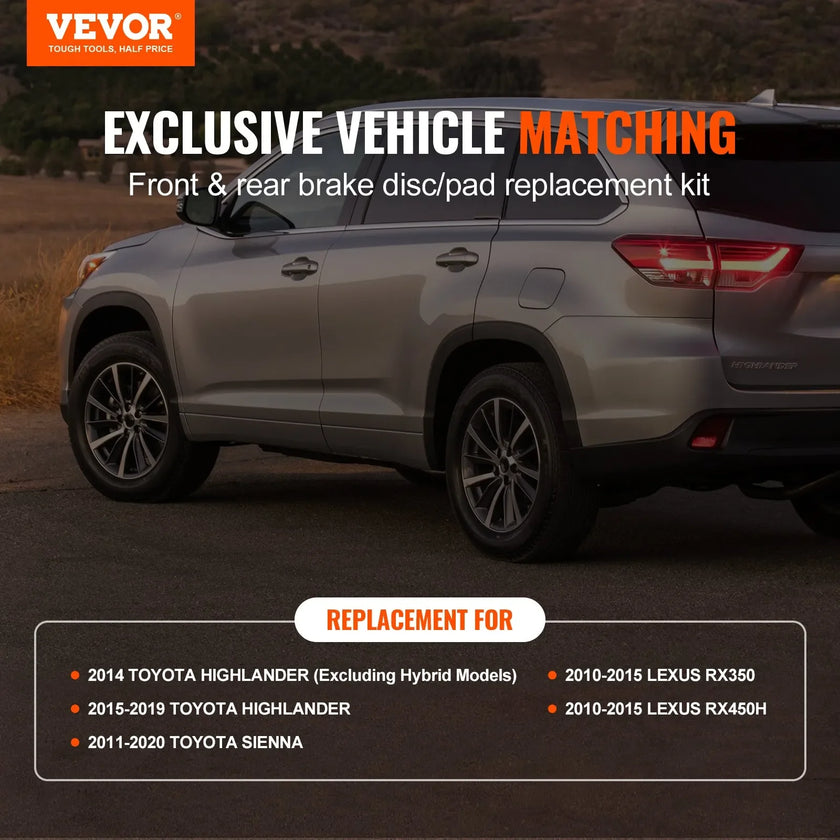 VEVOR Drilled Slotted Front&Rear Brake Rotors Pads for Toyota Sienna Highlander