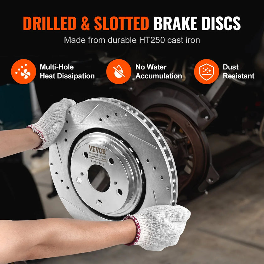VEVOR Drilled Slotted Front&Rear Brake Rotors Pads for Toyota Sienna Highlander