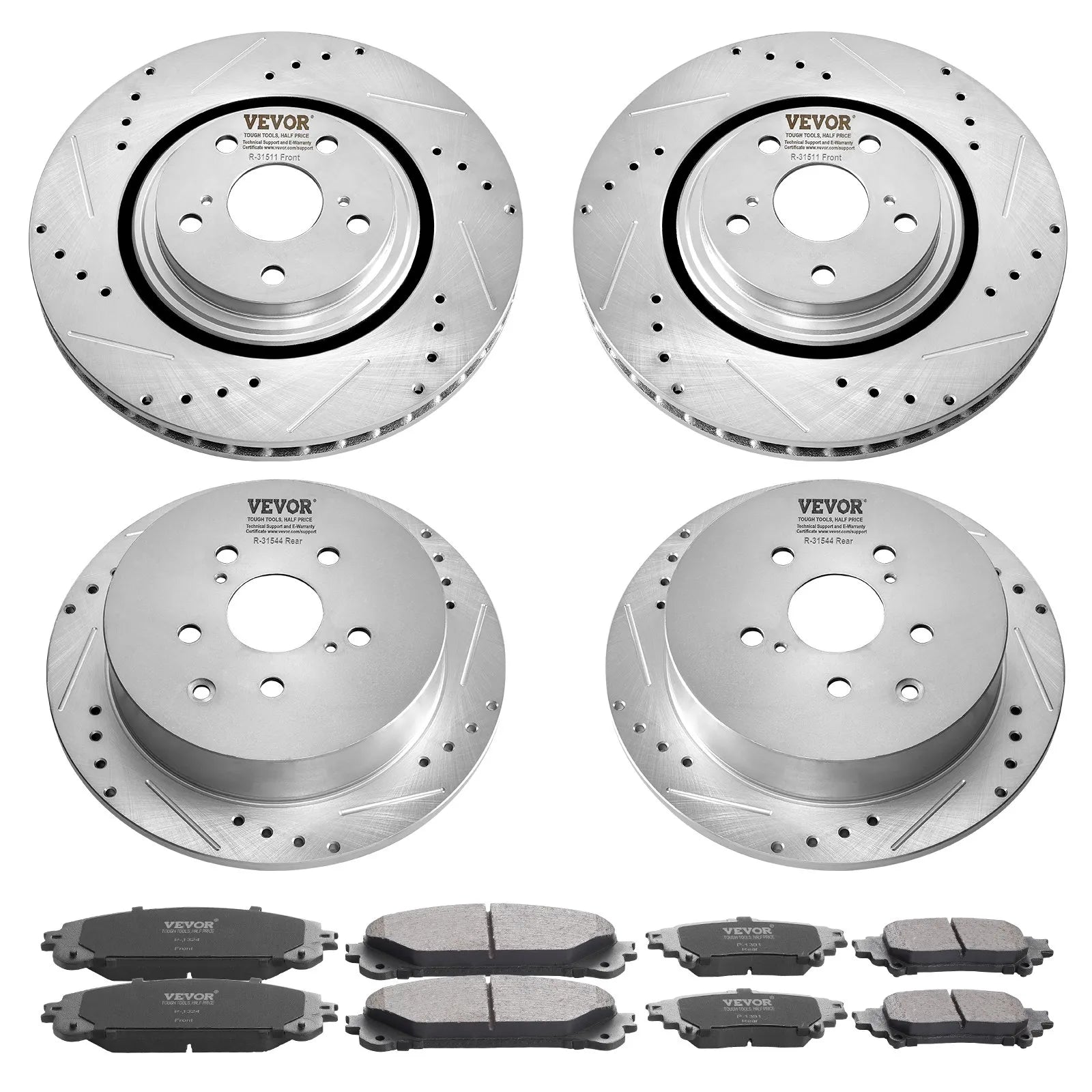 VEVOR Drilled Slotted Front&Rear Brake Rotors Pads for Toyota Sienna Highlander