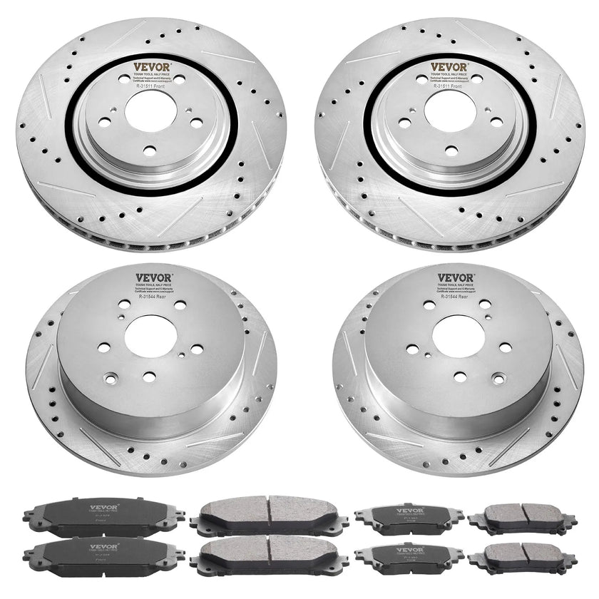 VEVOR Drilled Slotted Front&Rear Brake Rotors Pads for Toyota Sienna Highlander