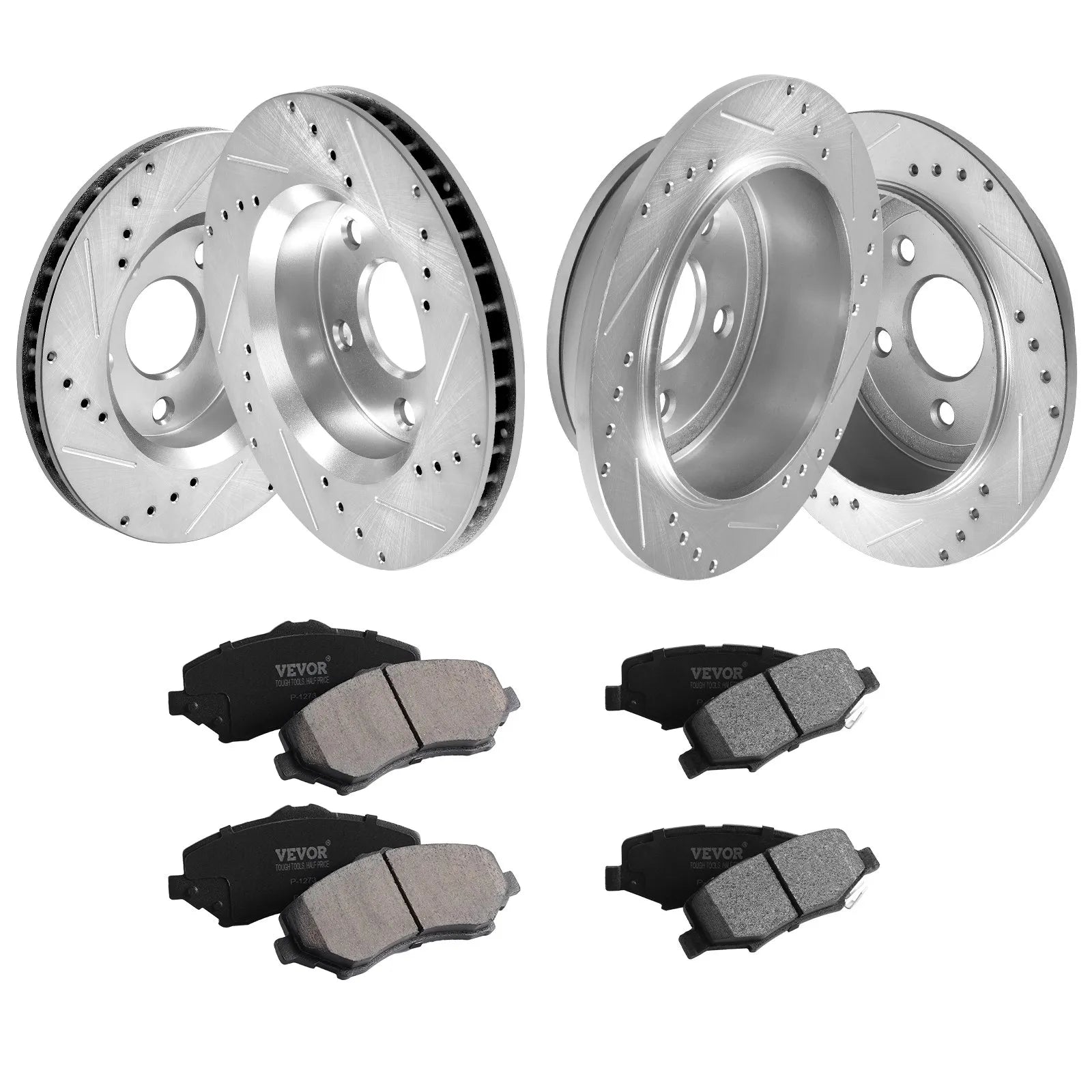 VEVOR Drilled Slotted Front&Rear Brake Rotors Pads Kit for 07-2017 Jeep Wrangler