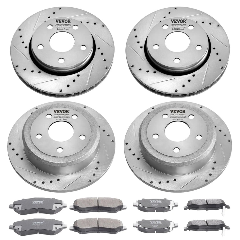 VEVOR Drilled Slotted Front&Rear Brake Rotors Pads Kit for 07-2017 Jeep Wrangler