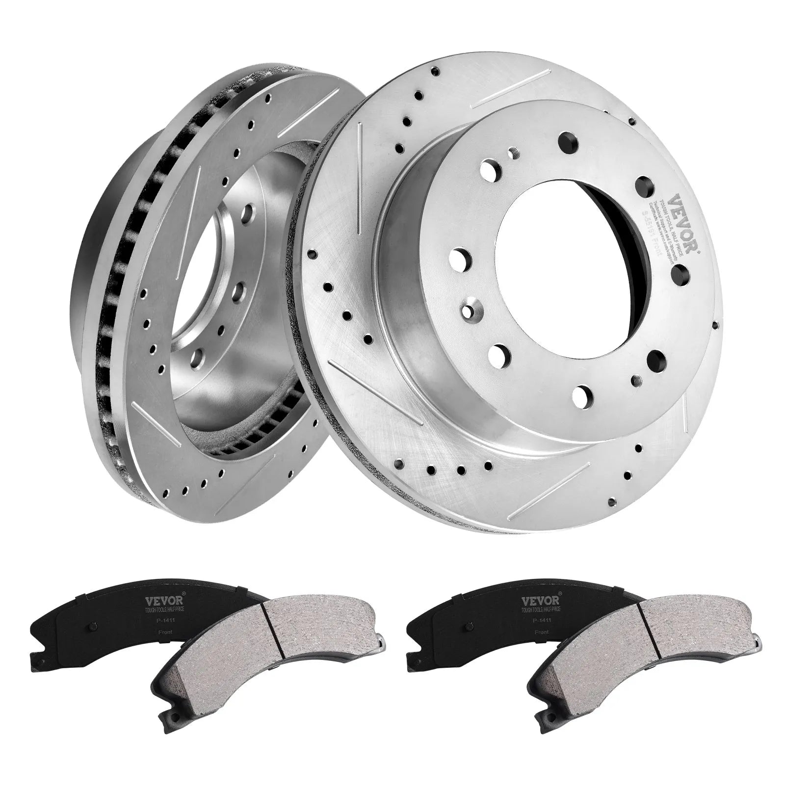 VEVOR Drilled and Slotted Front Brake Rotors Pads Kit for Chevy Silverado GMC