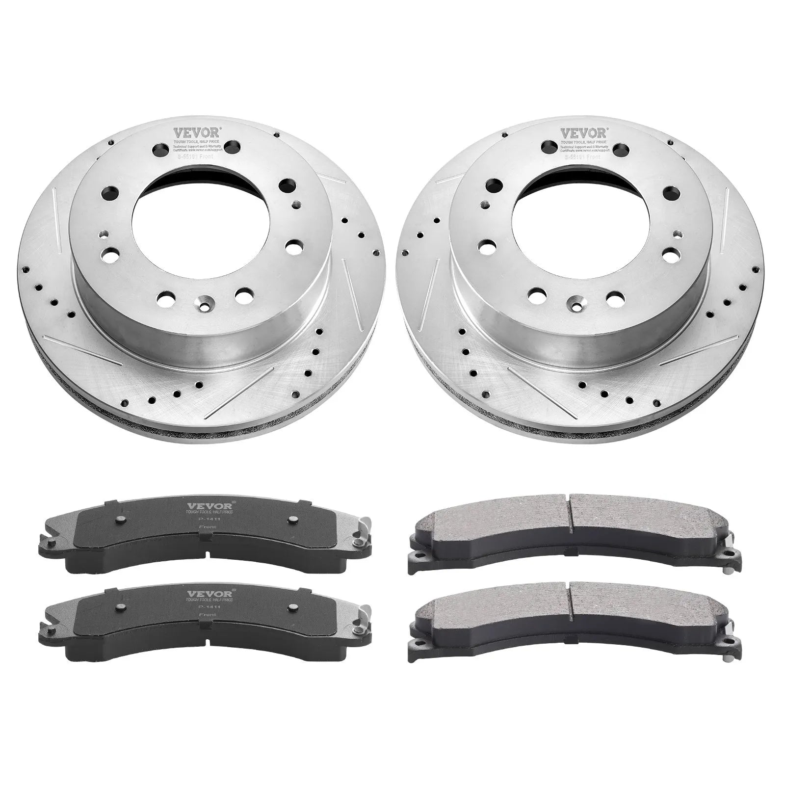 VEVOR Drilled and Slotted Front Brake Rotors Pads Kit for Chevy Silverado GMC
