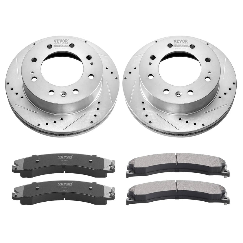 VEVOR Drilled and Slotted Front Brake Rotors Pads Kit for Chevy Silverado GMC