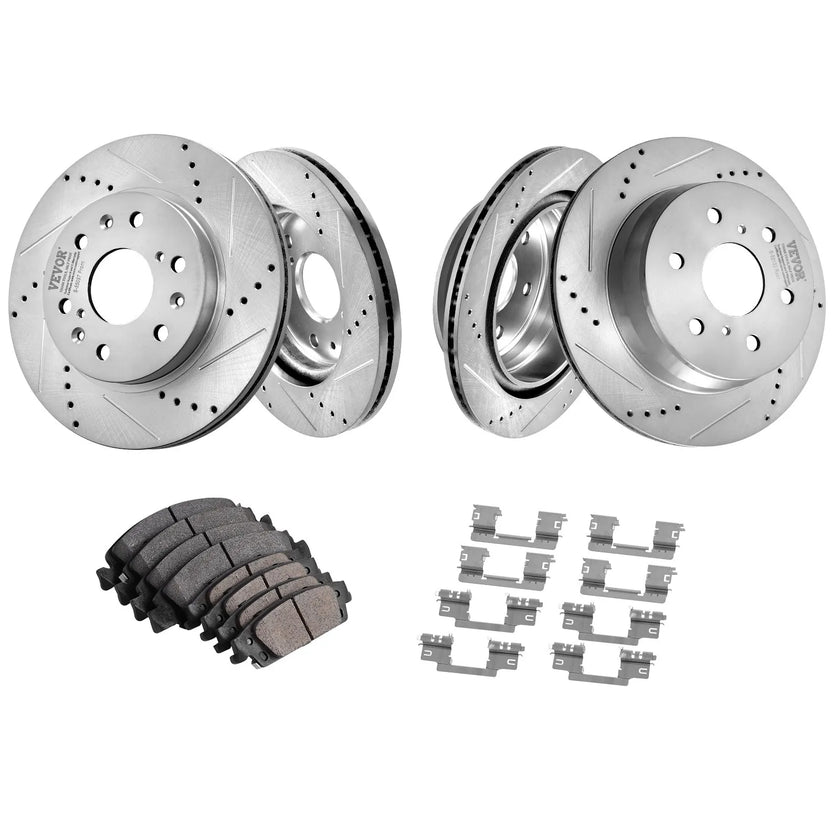 VEVOR Drilled Slotted Front Rear Brake Rotors Pads Kit for Chevy Silverado GMC